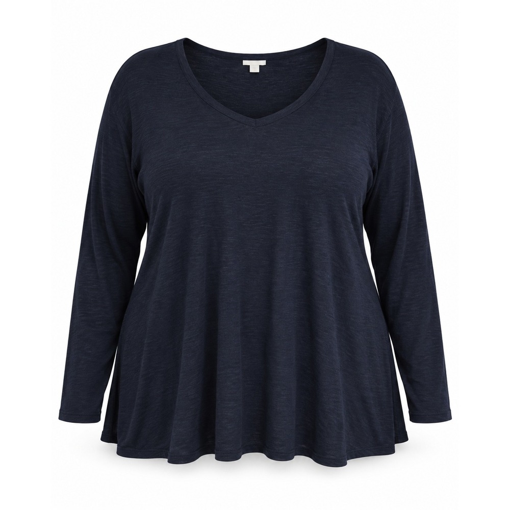 J. Jill Navy Blue V-Neck Linen Blend Sweater Plus Size 4X Long Sleeve Knit Top